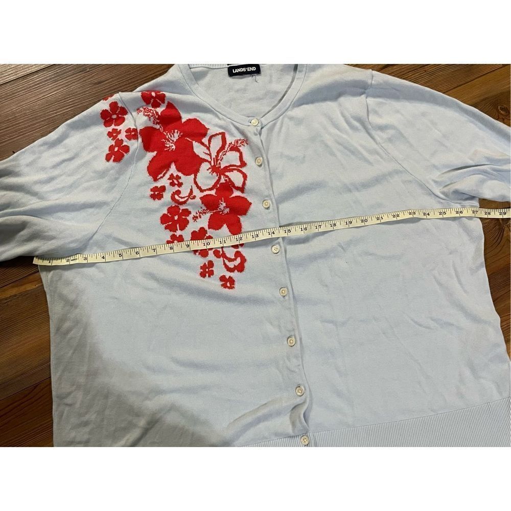 Lands' End Women's Long Sleeve‎ Cardigan Light Sky Blue Hibiscus 3X - Picture 4 of 7